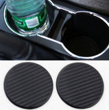 TRUE LINE Automotive Black Round Carbon Fiber Cup Holder Insert Interior Car Tray Anti Slip Pad